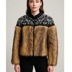 Alphamoment Embroidered Faux Fur Jacket